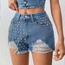 Shorts Vaqueros Rasgados Con Remaches