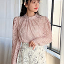 FRIFUL Camisa De Encaje De Manga Larga Con Cuello Alto Para Mujer