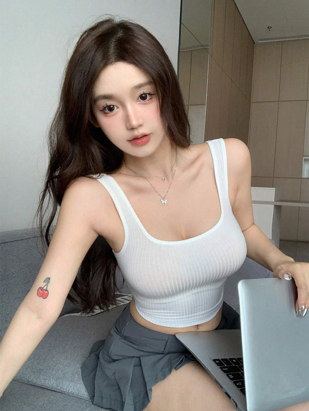 DAZY Camiseta Sin Mangas Con Costillas Para Mujeres