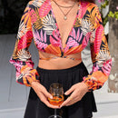 VCAY Camisa Corta De Mujer Con Estampado De Plantas Para Vacaciones
