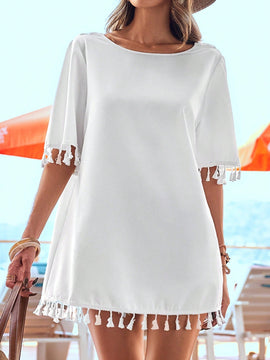 VCAY Camisas De Mujer De Verano Con Ribete De Flecos Ahuecadas