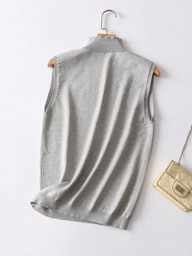 Frenchy Top Sin Mangas De Punto De Cuello Alto Y Color Solido