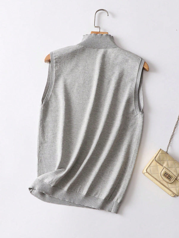Frenchy Top Sin Mangas De Punto De Cuello Alto Y Color Solido