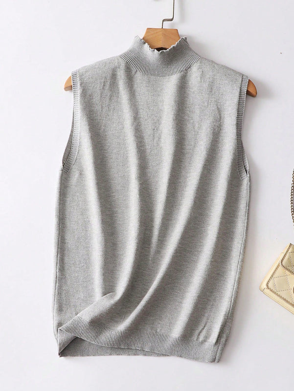 Frenchy Top Sin Mangas De Punto De Cuello Alto Y Color Solido