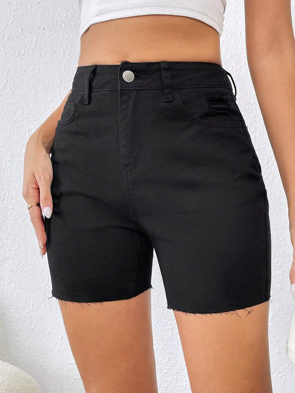 Frenchy Pantalones Cortos De Mezclilla Rectos Casuales Para Mujer