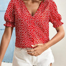 Frenchy Blusa Floral Para Mujer De Verano Con Cuello En V, Manga Corta De Globo