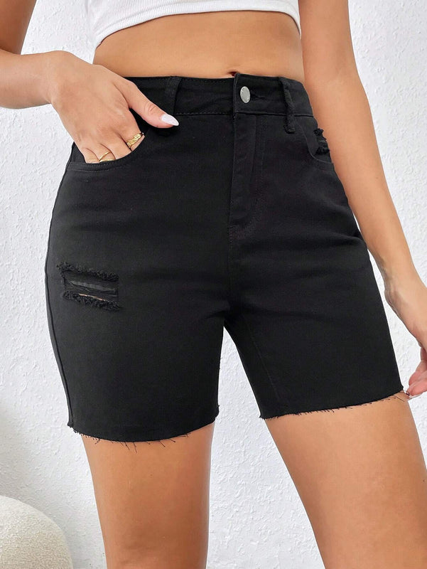 Frenchy Pantalones Cortos De Mezclilla Rectos Casuales Para Mujer
