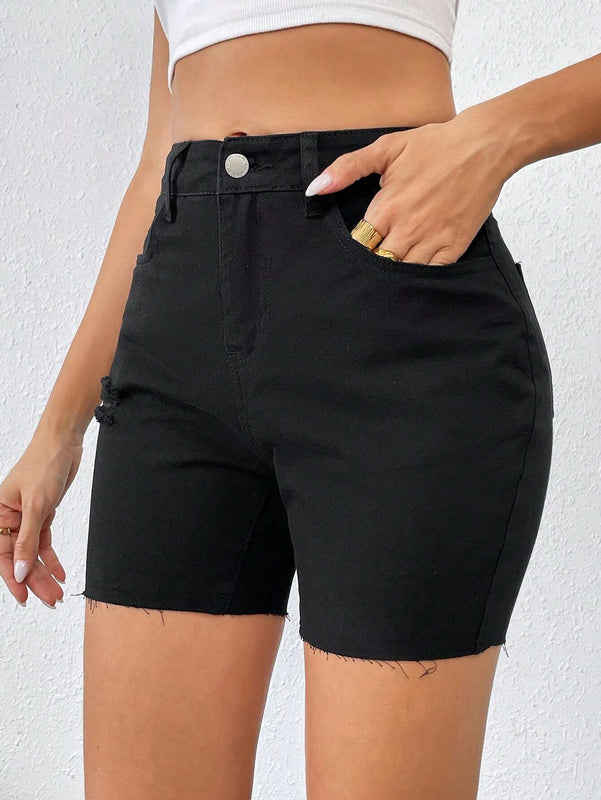 Frenchy Pantalones Cortos De Mezclilla Rectos Casuales Para Mujer