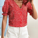 Frenchy Blusa Floral Para Mujer De Verano Con Cuello En V, Manga Corta De Globo