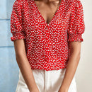Frenchy Blusa Floral Para Mujer De Verano Con Cuello En V, Manga Corta De Globo