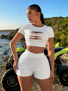 SXY Shorts De Verano Con Costura De Cintura Alta