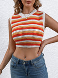 WYWH Chaleco De Sueter Tejido A Rayas Corto Para Mujer Con Diseno De Tejido Hueco