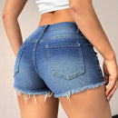 Prive Pantalones Cortos Vaqueros De Mezclilla Rasgados Elasticos De Cintura Baja