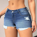 Prive Pantalones Cortos Vaqueros De Mezclilla Rasgados Elasticos De Cintura Baja