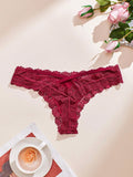 4 piezas/set tanga sexy de encaje con cintura baja y transpirable con longitud de cordones