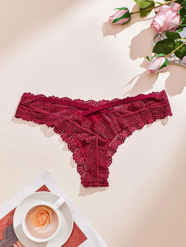 4 piezas/set tanga sexy de encaje con cintura baja y transpirable con longitud de cordones