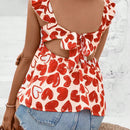 VCAY Camisa De Cuello Cuadrado Con Volantes Y Patron De Corazon Impreso Con Borde Decorativo