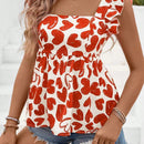 VCAY Camisa De Cuello Cuadrado Con Volantes Y Patron De Corazon Impreso Con Borde Decorativo