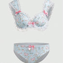 ROMWE Kawaii Juego Acolchado De Sujetador Y Bragas Adornado Con Encaje Kawaii Y Mono Con Aro
