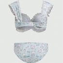 ROMWE Kawaii Juego Acolchado De Sujetador Y Bragas Adornado Con Encaje Kawaii Y Mono Con Aro