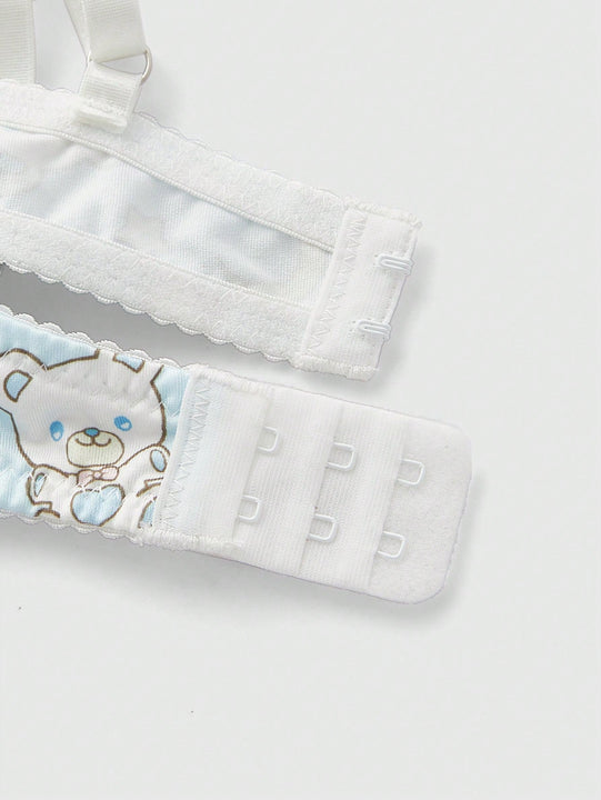 ROMWE Kawaii Conjunto De Lenceria Para Mujeres Con Diseno Encantador De Oso De Peluche Con Aros