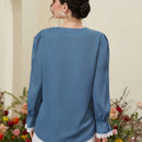 Mulvari Blusa De Manga Abullonada Y Encaje De Color Solido