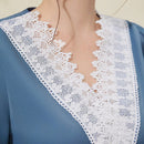 Mulvari Blusa De Manga Abullonada Y Encaje De Color Solido
