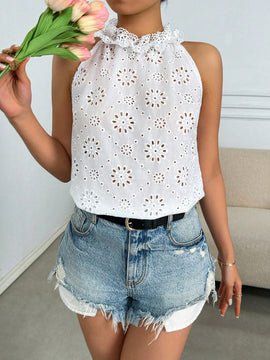 Essnce Blusa De Cuello Halter Bordado Para Mujer