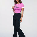 Qutie Camiseta Para Mujer Con Borde De Bloque De Color Y Letras Impresas Dulces Y Frescas