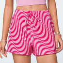 Qutie Shorts De Cintura Alta De Patron Ondulado Y Plisado Para Mujer, Ideales Para Festivales De Musica