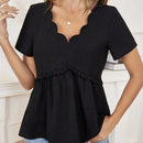 Frenchy Camisa Casual De Borde Con Feston De Color Solido Para Mujeres