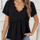 Frenchy Camisa Casual De Borde Con Feston De Color Solido Para Mujeres
