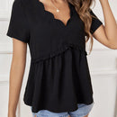 Frenchy Camisa Casual De Borde Con Feston De Color Solido Para Mujeres