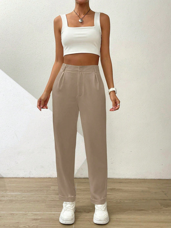 Essnce pantalones largos casuales y conicos de unicolor para ir al trabajo