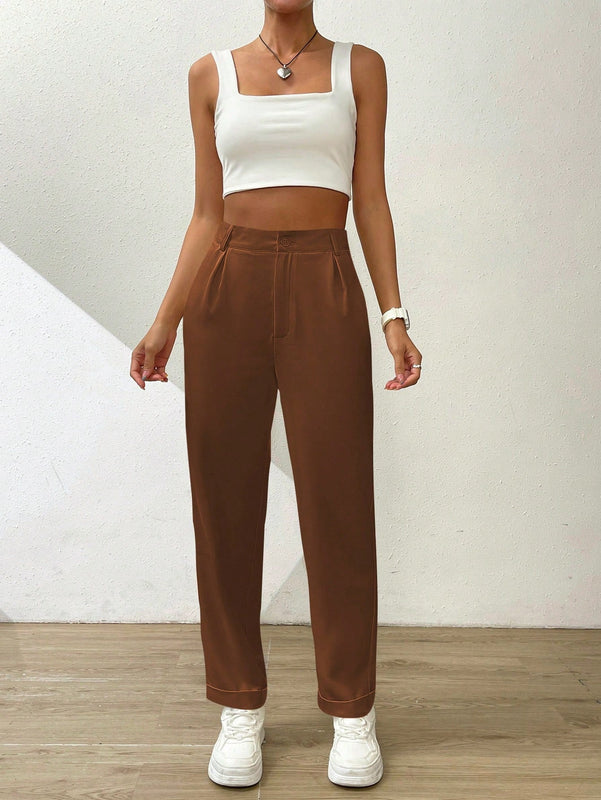 Essnce pantalones largos casuales y conicos de unicolor para ir al trabajo