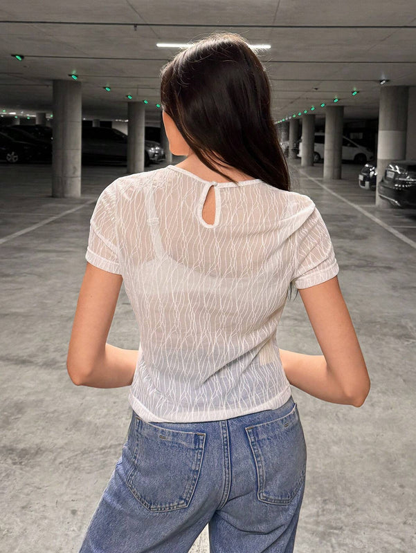 Camiseta Femenina De Punto Jacquard Ajustada Y Semi-transparente #pascua