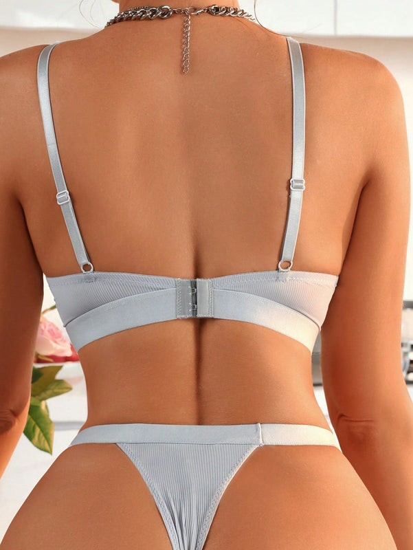 Conjunto De Ropa Interior De Color Solido Para Mujer