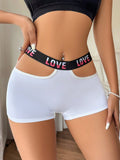 1 Pieza Panty De Boyshorts Para Mujer Con Estampado De Letras, Estilo Casual-deportivo