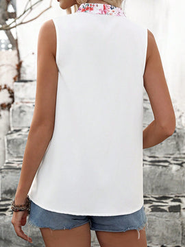VCAY Blusa Sin Mangas Con Estampado Floral Y Escote En V