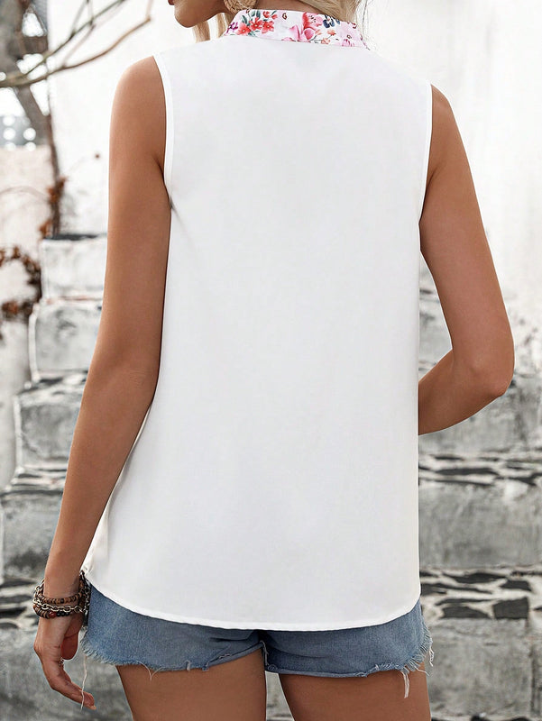 VCAY Blusa Sin Mangas Con Estampado Floral Y Escote En V