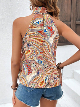VCAY Top De Cuello Halter Con Estampado Paisley Para Mujer