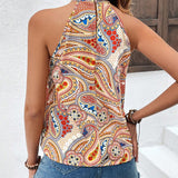 Top De Cuello Halter Con Estampado Paisley Para Mujer
