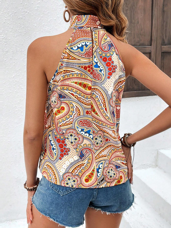 Top De Cuello Halter Con Estampado Paisley Para Mujer