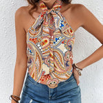 VCAY Top De Cuello Halter Con Estampado Paisley Para Mujer