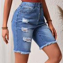 LUNE Shorts De Mezclilla Azul Desgastado Para Mujeres