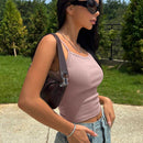 DAZY Top De Tanque Acanalado De Color Solido Para Mujer