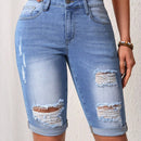 LUNE Pantalones Cortos De Mezclilla Destenida Para Mujer
