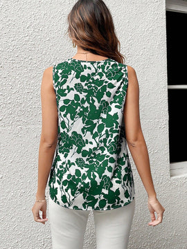EMERY ROSE Blusa Sin Mangas Para Mujer Con Estampado De Plantas Y Cuello En V