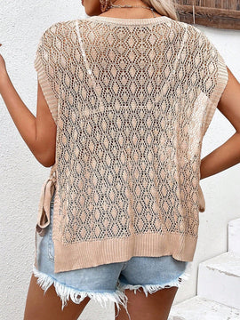 VCAY Chaleco De Sueter De Punto Hueco Para Mujer En Color Solido