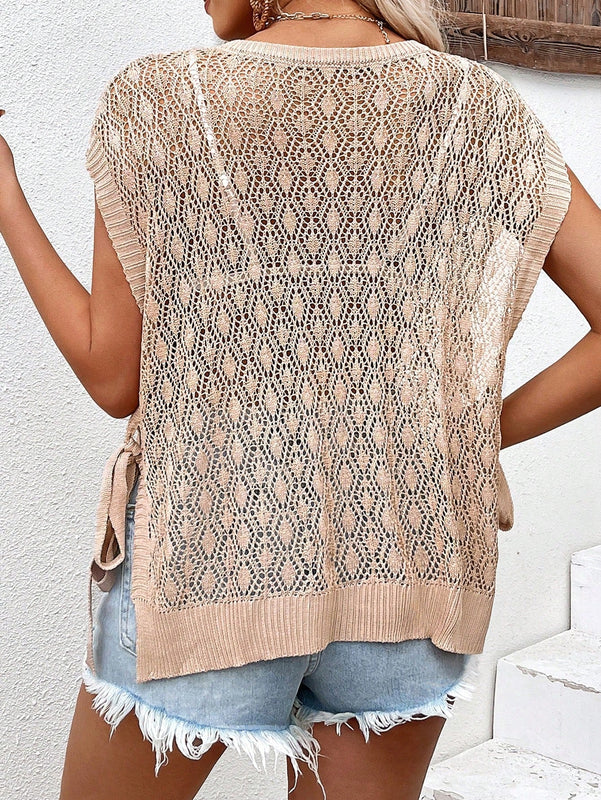 VCAY Chaleco De Sueter De Punto Hueco Para Mujer En Color Solido